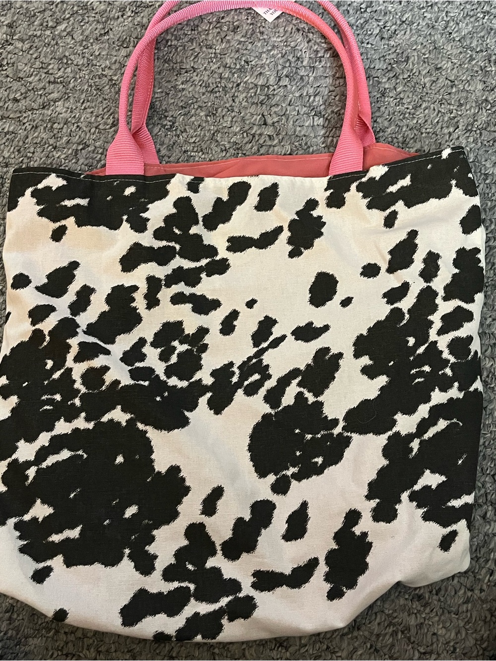 Pink Handle Black & White Cow Print Tote Bag Destiny Handbags